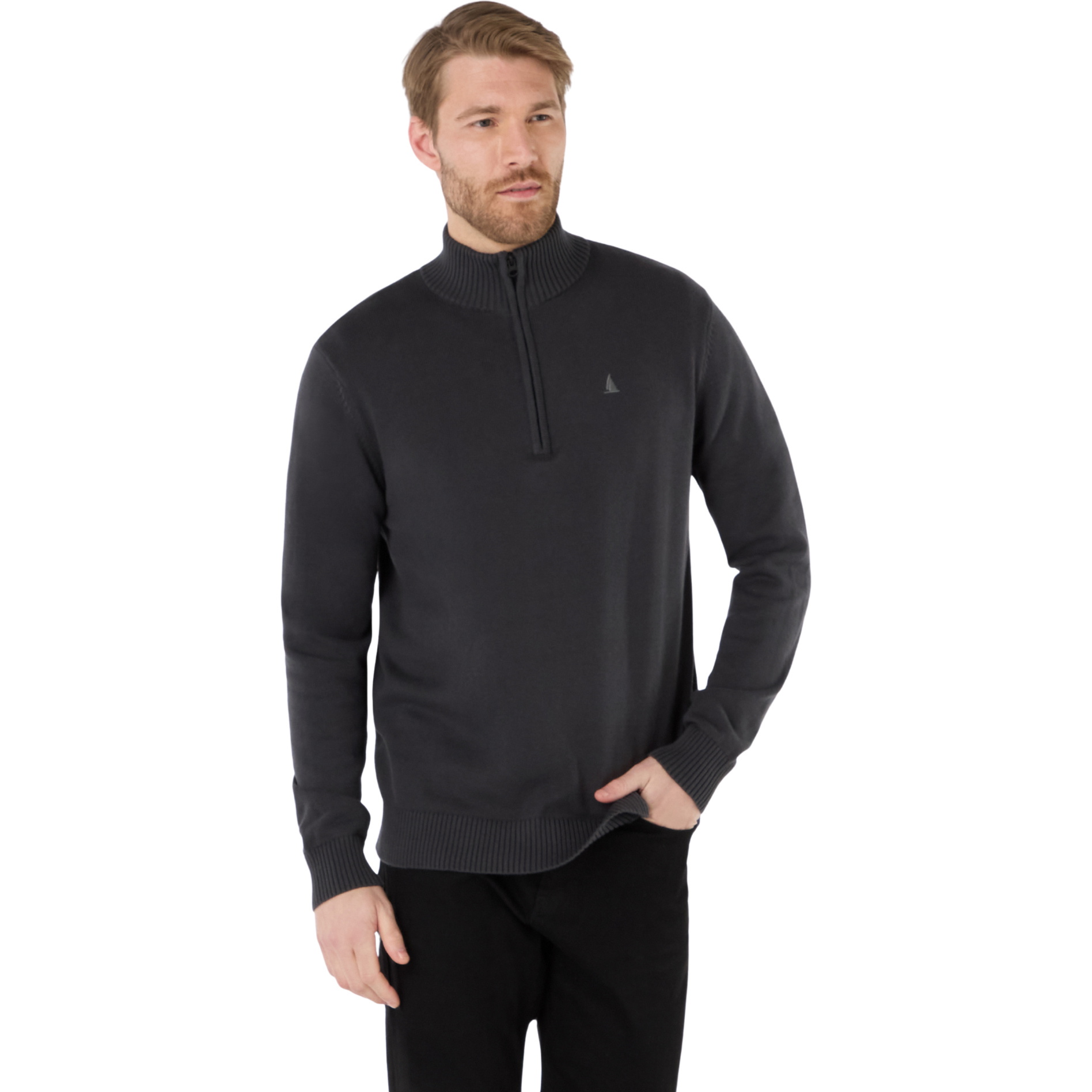 2025 Musto Hommes Original Pull En Tricot à Col Zippé 85082 - Carbon Marl